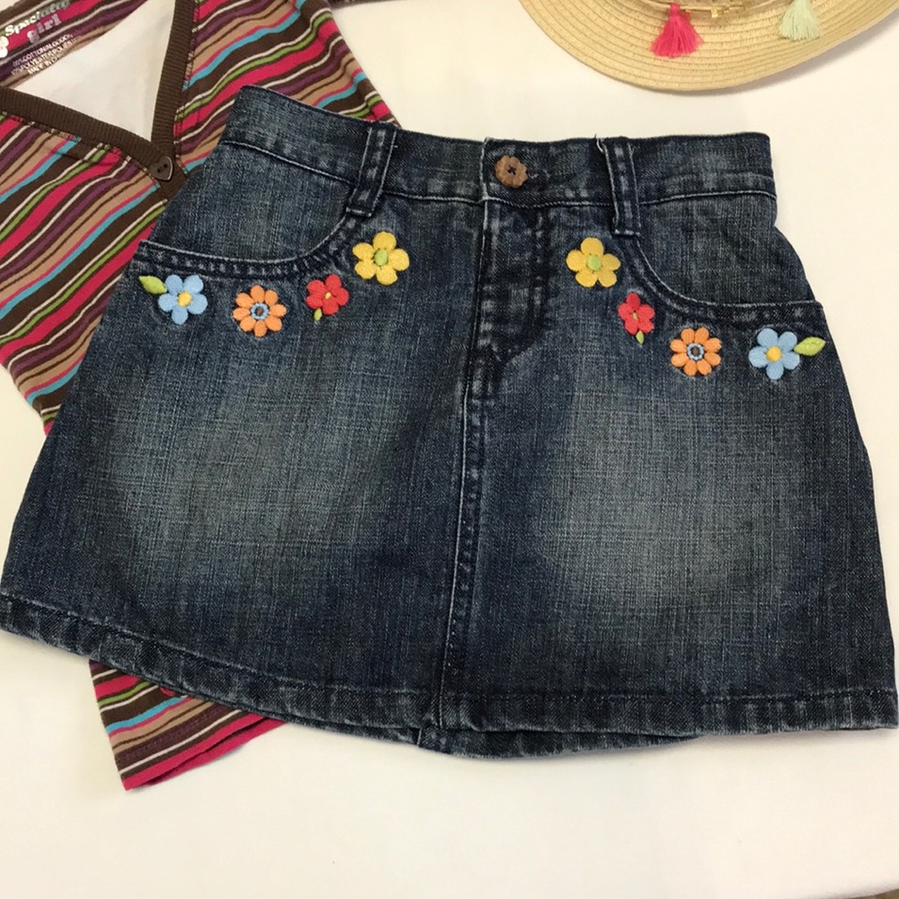 Girls Jean Skirt With Embroidered Pockets